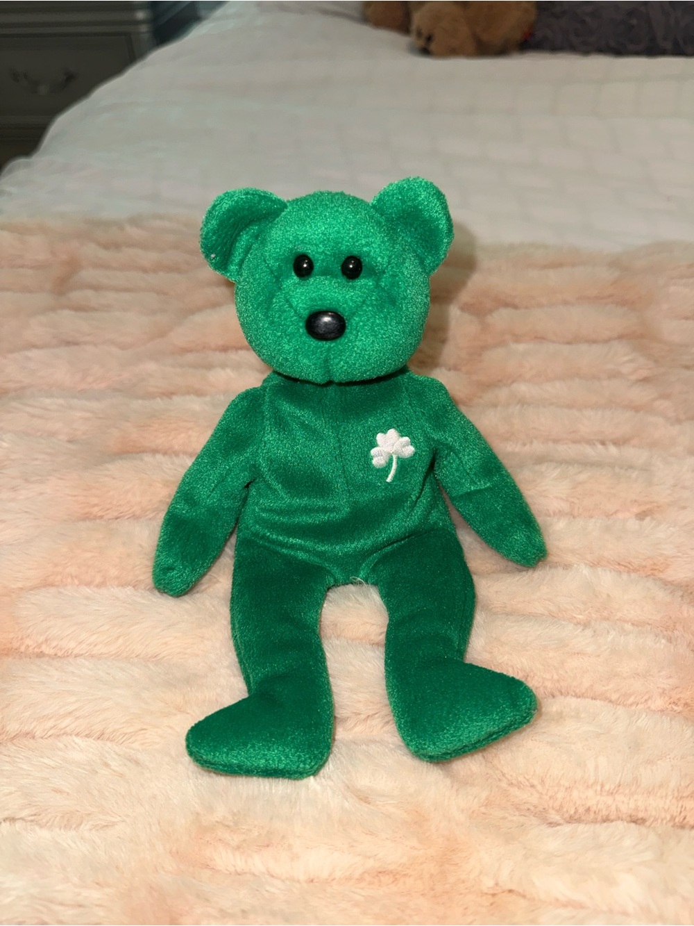 Green Plush Bear with White Shamrock Embroidery - Soft St. Patrick's Teddy